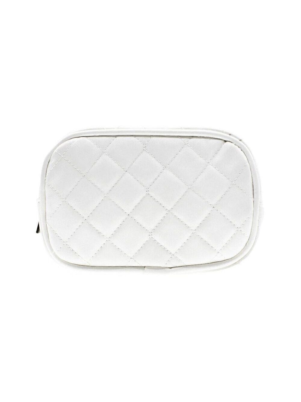 Vegan White Quilted Cosmetic Bag